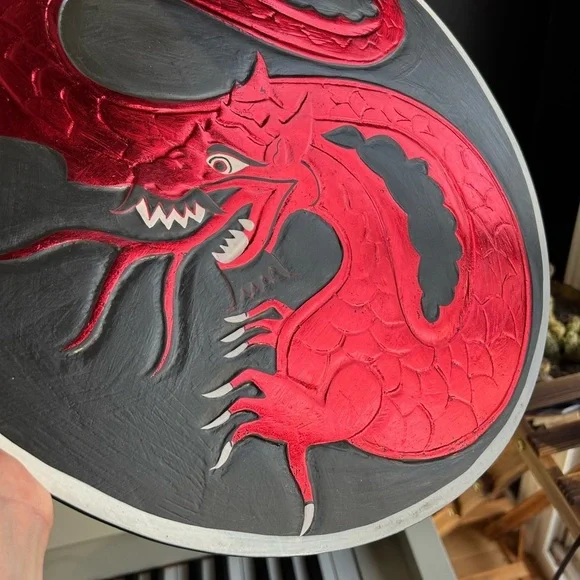 Vintage 15.75" Red and Black Dragon Fantasy Whimsy Wall Art Handcarved - Picture 9 of 16